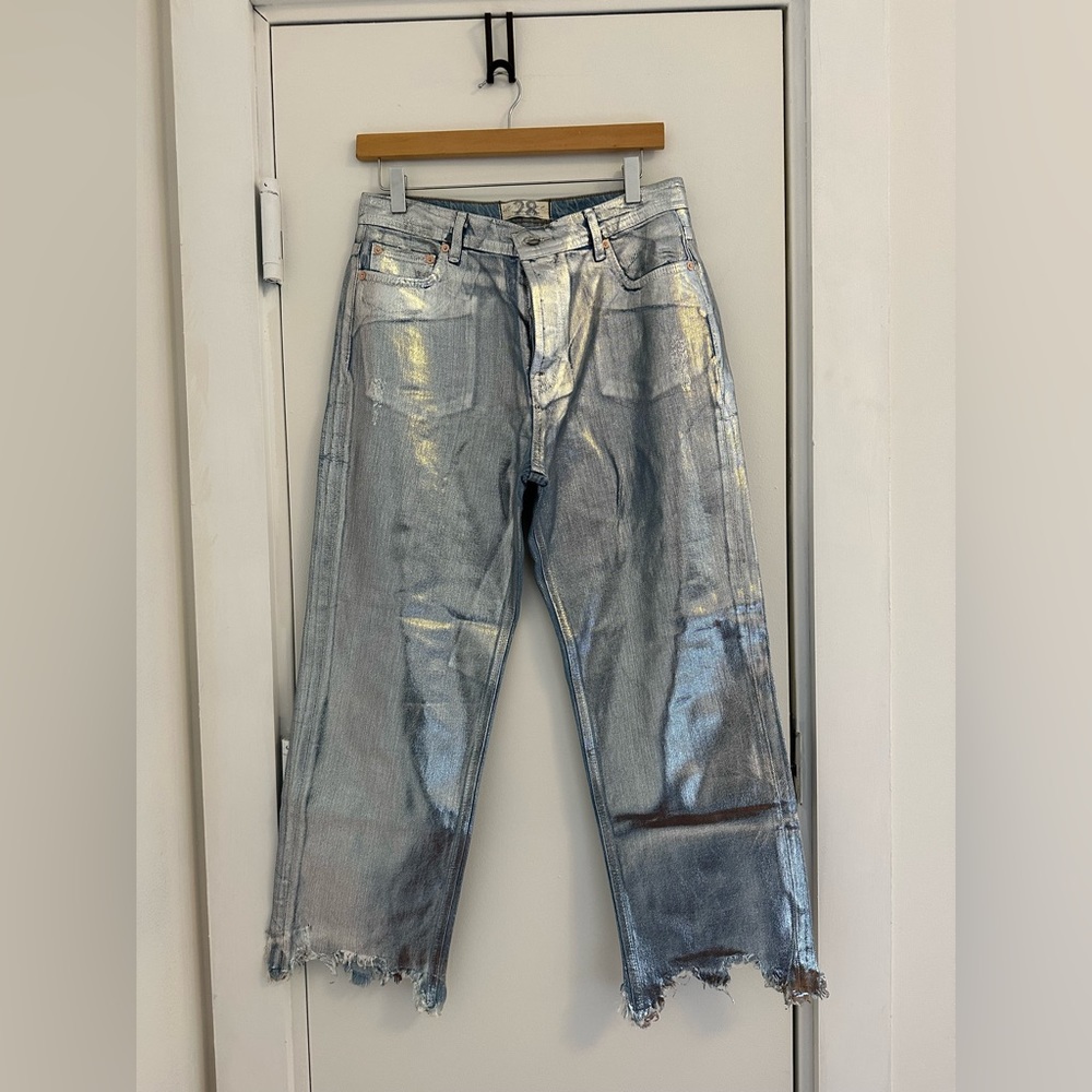 We The Free Silver Painted Cropped Jean Size 28